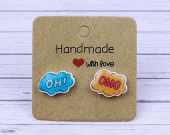 Handmade Speech Bubble Stud Earrings: Acrylic Resin Comics Jewelry