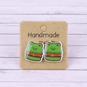 Frog Burger Stud Earrings, Funny Gift For Kids, Foodie Studs, Goblincore Earrings
