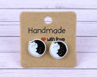 3 Paires De Boucles D'oreilles Fantaisie Cloisonné - Motifs Ying Yang, Chats, Fleurs