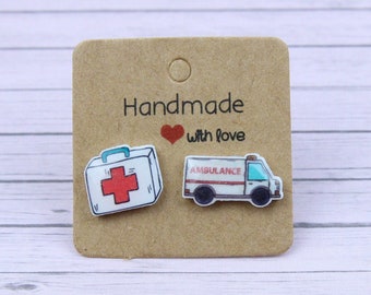 Ambulance Stud Earrings, Paramedic Gift, Mismatched Earrings