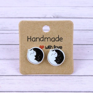 Yin Yang Katzen Ohrstecker, Schwarzweiss Katzen Ohrringe, Katzenliebhaber Geschenk