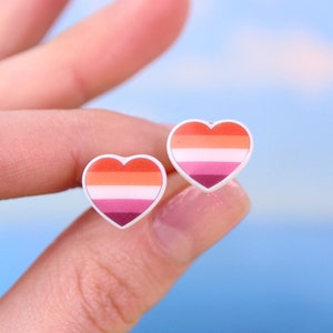 Lesbian Pride Heart Stud Earrings, LGBTQ Cute Gift, Lesbian Jewelry, LGBTQ Pride Post Earring, Lesbian Pride Earrings, Cute Earrings