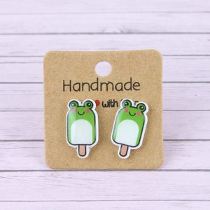 Frog Ice Cream Stud Earrings, Funny Kids Jewelry, Goblincore Earrings