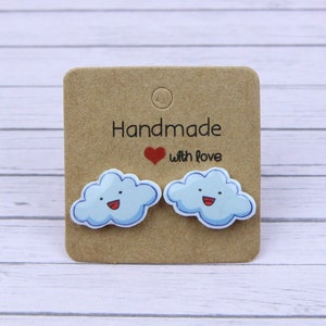 Kawaii Cloud Stud Earrings, Funny Kids Gifts, Nature Earrings, Happy Cloud Earrings, Clouds Jewelry