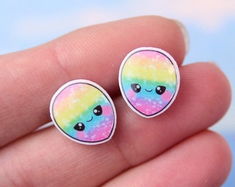 Regenbogen Alien Ohrstecker: Sci-Fi Schmuck Geschenk