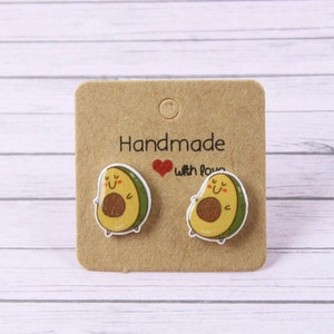Kawaii Avocado Stud Earrings, Funny Vegan Gift, Cute Food Earrings, Avocado Jewelry