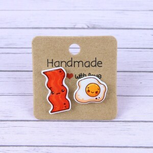 Egg And Bacon Stud Earrings, Girlfriend Gift, Breakfast Earrings, Food Earrings, Mismatched Studs