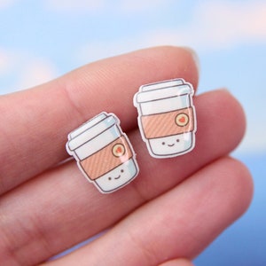 Coffee To Go Stud Earrings, Coffee Lover Gift, Funny Earrings, Coffee Cup Jewelry, Foodie Earrings, Kawaii Stud Earrings, Take out coffee