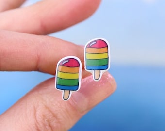 Rainbow Ice Cream Stud Earrings, Gift For Girlfriend, Summer Earrings, Cute Food Jewelry, Sweets Earrings, Lesbian Earrings