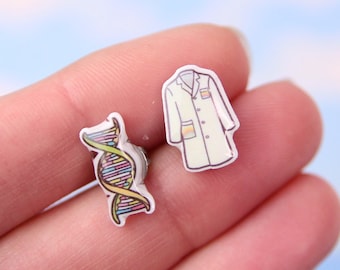 Oorknopjes DNA-streng, cadeau wetenschapsliefhebber, wetenschap oorbellen, dubbele helix sieraden, dubbele dna-helix, genstekers biologie