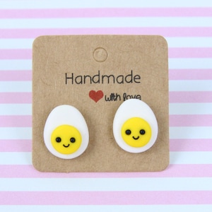 Happy Egg Stud Earrings, Breakfast Lover Gift, Miniature Food Studs, Sunny Side Up Eggs Earrings