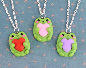 Lovely Frog With Heart Necklace, Fairy Girlfriend Gift, Goblincore Earrings, Froggy Valentine Gift