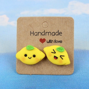 Funny Lemon Stud Earrings, Kawaii Vegetarian Gift, Yellow Fruit Earrings