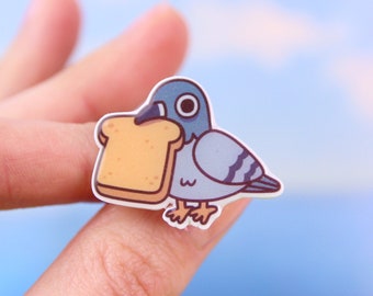 Pigeon With Toast Pin: Acrylic Resin Funny Bird Brooch