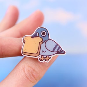 Pigeon Pin Brooch, Gift For Best Friend, Street Dove Pin, New York Pigeon Brooch, Gift For Sister, Pigeon With Toast Pin, Funny Bird Brooch