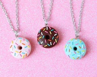 Pink Donut Necklace, Сhocolate Food Pendant, Funny Birthday Gift
