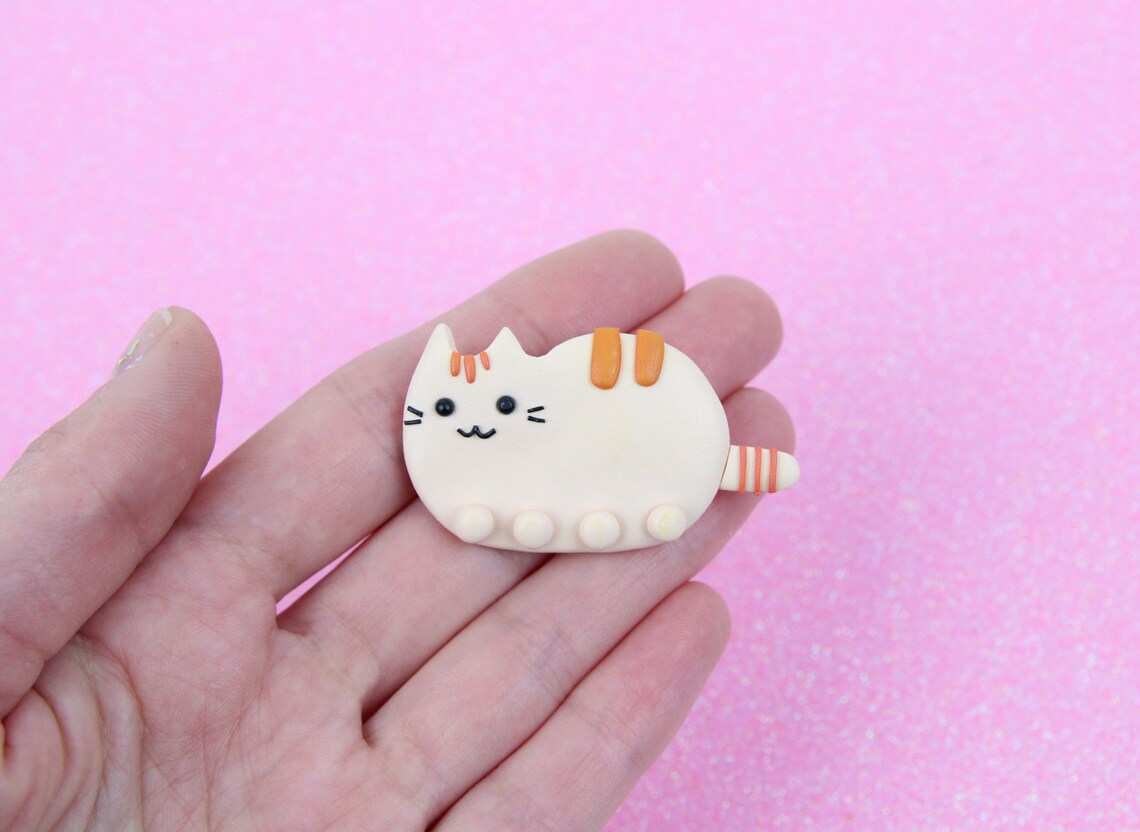 Orange Pusheen Cat Pin Brooch Etsy