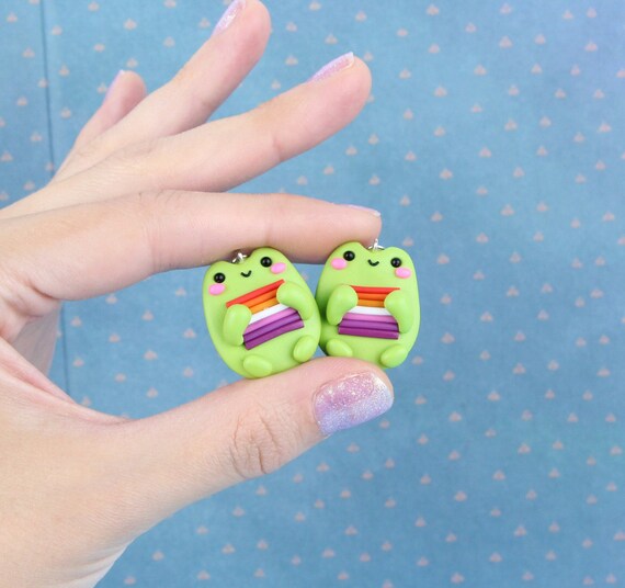 Lesbian Frog Earrings LGBTQ Pride Jewelry Lesbian Pride Flag
