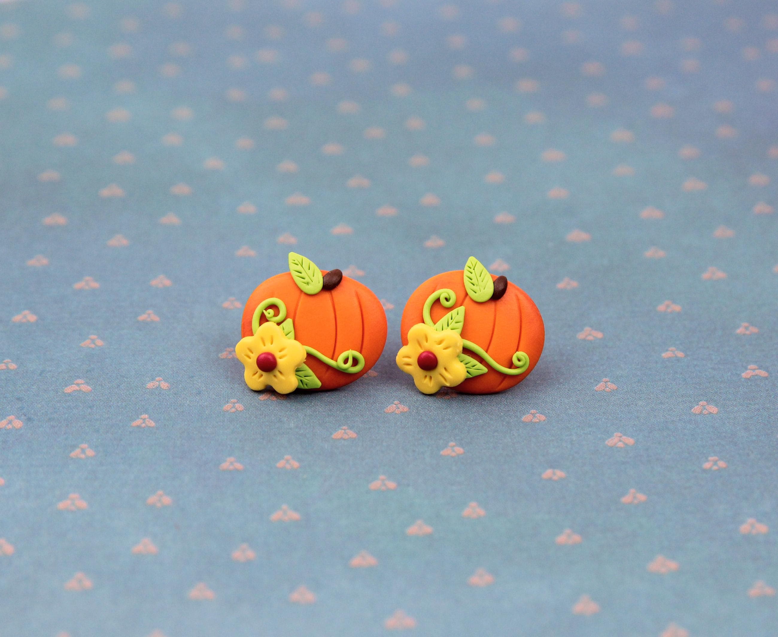 Orecchini Pendenti A Forma Di Zucca Per Donna - Oro E Arancione - Accessori Halloween E Autunno