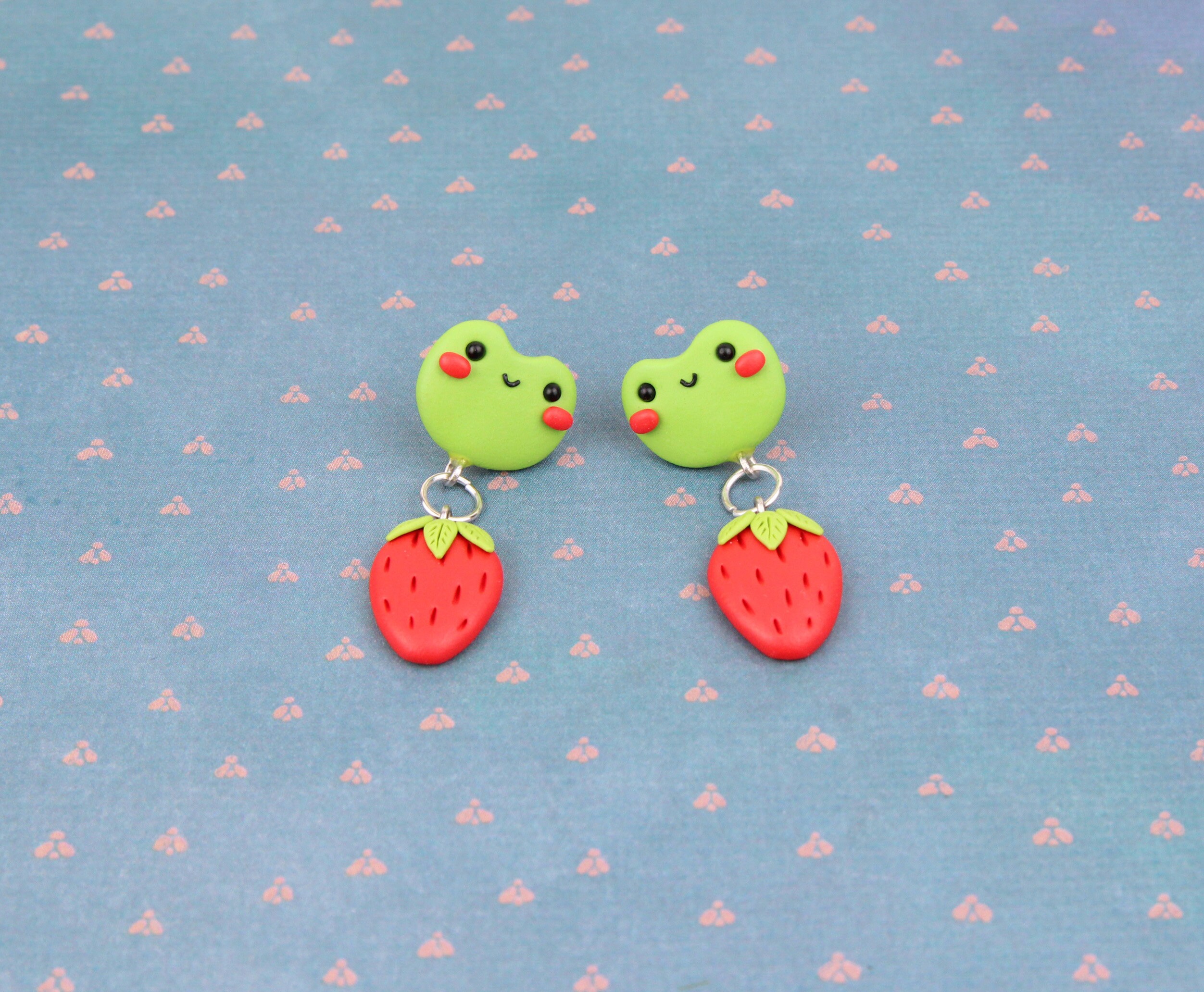 Goblincore Frog Stud Earrings Cottagecore Strawberry - Etsy