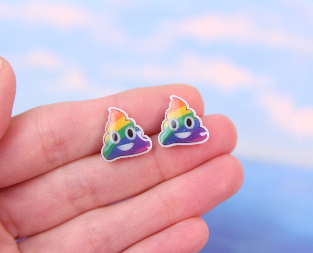 Rainbow Unicorn Poop Stud Earrings, Poop Emoji Earrings, Funny Jewelry ...