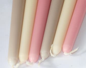 Neapolitan Taper Candles: Pink, Taupe & Cream - Unscented, Non-Drip, 25cm