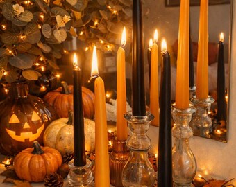 Halloween Taper Candles: Black & Orange Unscented Dinner Candles, 25cm, Set of 6