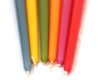 Bright Collection Colourful Candles / Taper Candles / Dinner Candles / Pack of 6 / 25cm long / Unscented / Non-drip.