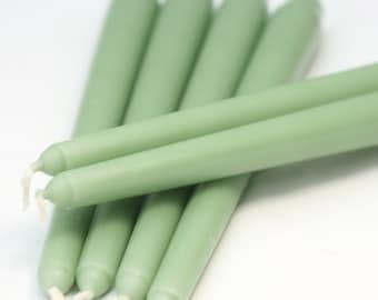 Jade Green Taper Candles / Dinner Candles / Pack of 6 / 25cm long / Unscented / Non-drip.