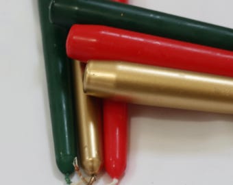 Christmas Taper Candles: Red, Gold and Green Unscented Non-Drip Dinner Candles, Set of 6