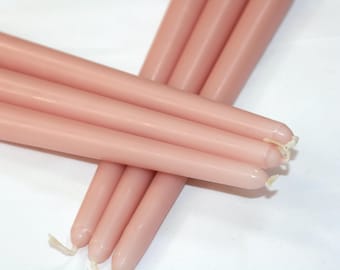 Pale Pink Taper Candles / Dinner Candles / Pack of 6 / 25cm long / Unscented / Non-drip.