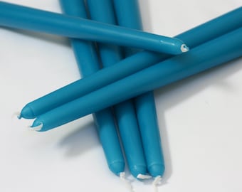 Turquoise Coloured Taper Candles / Dinner Candles / Pack of 6 / 25cm long / Unscented / Non-drip.
