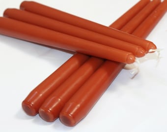 Rust Coloured Taper Candles / Dinner Candles / Pack of 6 / 25cm long / Unscented / Non-drip.