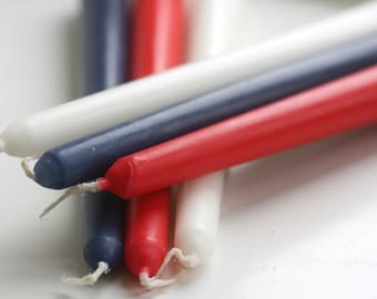 Red White and Blue Taper Candles: Patriotic Dinner Candles, Set of 6