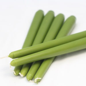 Olive Green Taper Candles / Dinner Candles / Pack of 6 / 25cm long / Unscented / Non-drip.