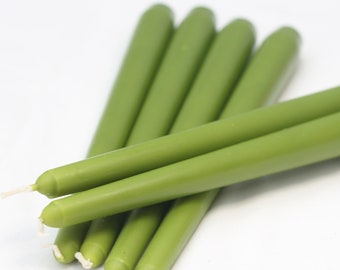 Olive Green Taper Candles / Dinner Candles / Pack of 6 / 25cm long / Unscented / Non-drip.