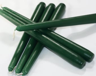 Dark Green Taper Candles / Dinner Candles / Pack of 6 / 25cm long / Unscented / Non-drip.