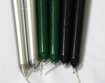 Black Silver Taper Candles, Choose Accent Color, Non-Drip Dinner Candles (Set of 6)