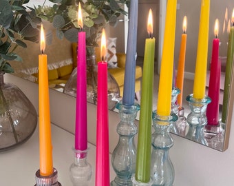 Colourful Taper Candles Set of 6, Bright Dinner Candles, Non Drip Candlesticks, Rainbow Home Decor, Unscented Candles