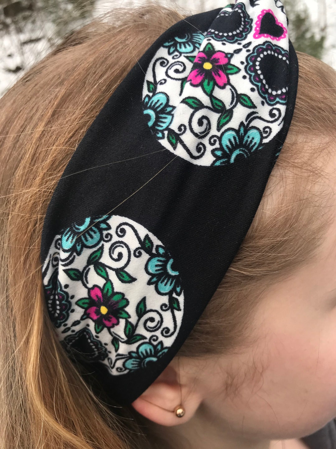 Sugar Skulls Twist Headband Handmade Boho Turban Style Mystic sugar-skulls-twist-headband-handmade-boho-turban-style-mystic