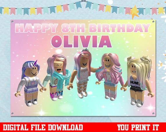 Roblox Girl Birthday Backdrop Roblox Girl Birthday Banner | Etsy