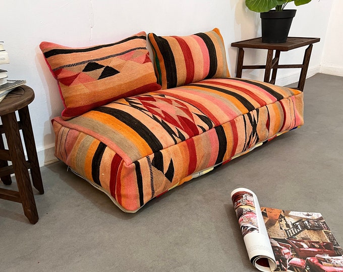 Gorgeous kilim pouf,Ottoman floor cushion,Berber Floor cushion,Rectangular pouf cover.