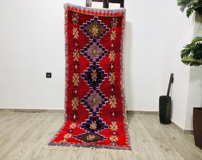Moroccan Abstract Rug 8.2x3ft Moroccan Boucharouite Rug Entryway Rug Livingroom rug