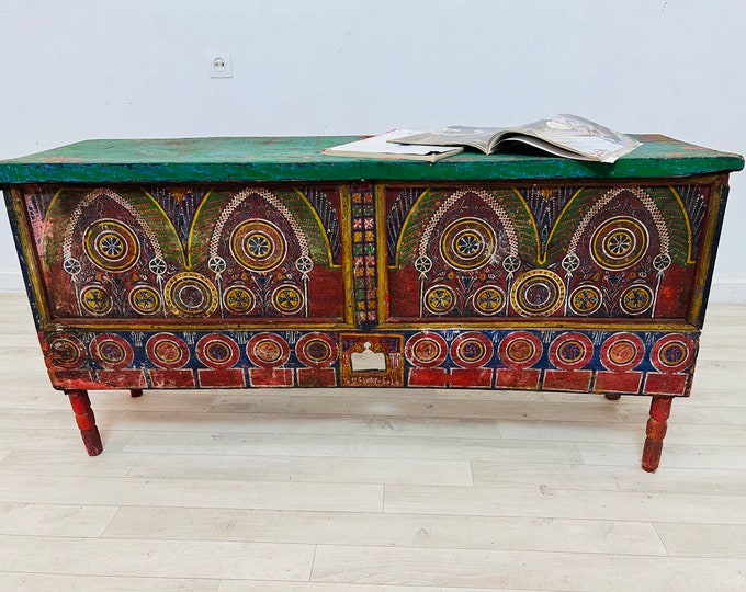 Amazing Handcrafted Furniture Wooden Box Large Wooden Trunk Chest Treasure Wooden Box Vintage Wooden Box 50.3in W x 14.1in D x 25.1in H