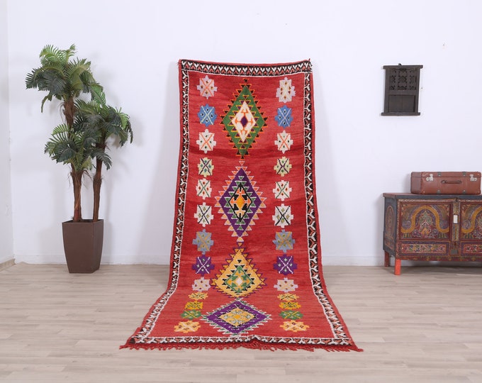 Stunning colorful wool rug,Beautiful bohemian rug,Moroccan area rug,Berber rug,Vintage tribal rug,Abstrac rug,Handmade carpet 10.3FT x 3.8ft