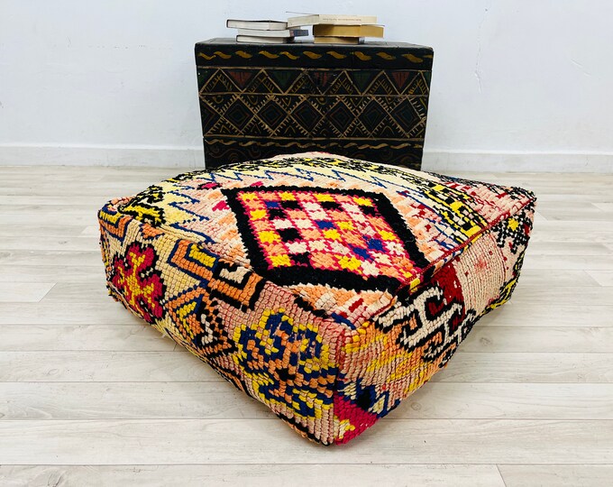 Vintage floor cushion square pouf berber pouf tribal wool pouf ottoman stool 24" 24" 8"