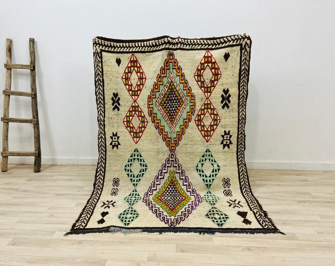 Luxury Moroccan rug,Organic boujaad rug,Geometric handmade carpet 6.2ft x 4.3ft