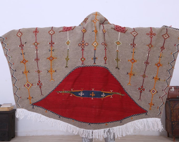 Gorgeous Moroccan Tribal Bournous Wool Berber Traditional Cape"Akhnif kilim" hooded cloak SELHAM /Free shipping