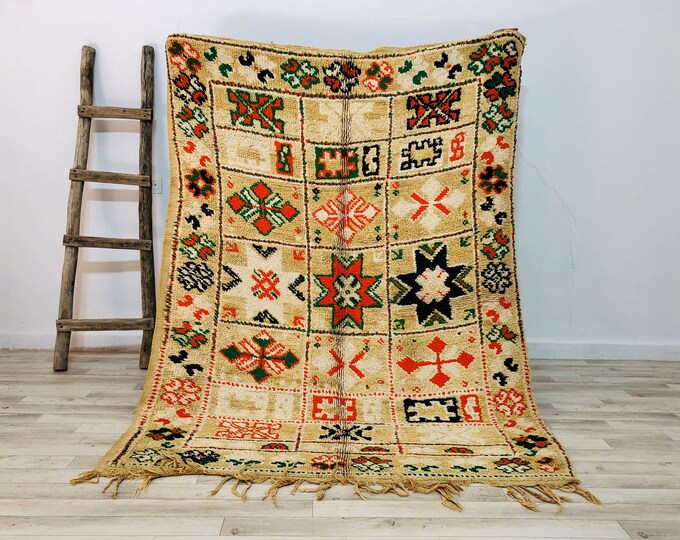 Organic Boujaad Rug 6x4 Feet,Colorful Rug,Luxury Rug,Berber Area Rug For Living room