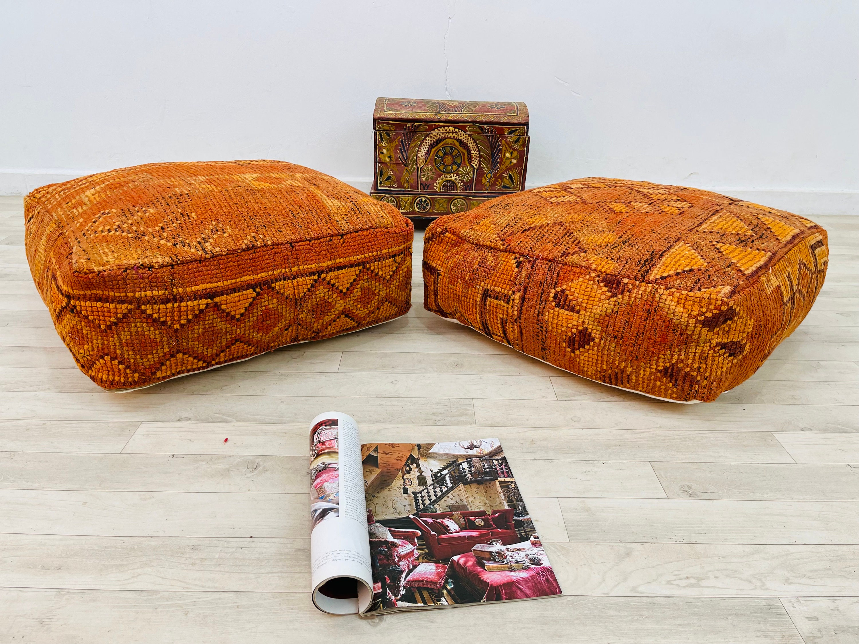 Moroccan Vintage Beautiful Pouf Bohemian Style Poufffe Ottoman Floor Cushion 24 X 8